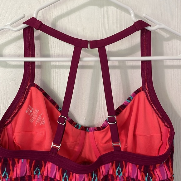 Title Nine NWOT Neon Pink/Orange/Teal Tankini Adjustable Razorback Size 34DD - Picture 5 of 6